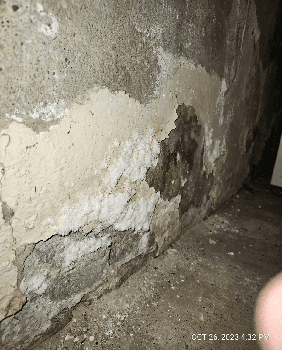 Salzausblühungen an der Kellerwand